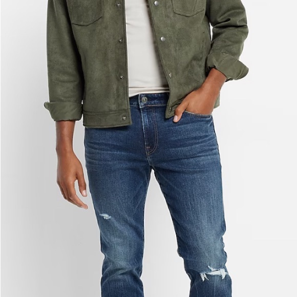 Express Men’s Slim Ripped Dark Wash Stretch Jeans NWT - Picture 3 of 8